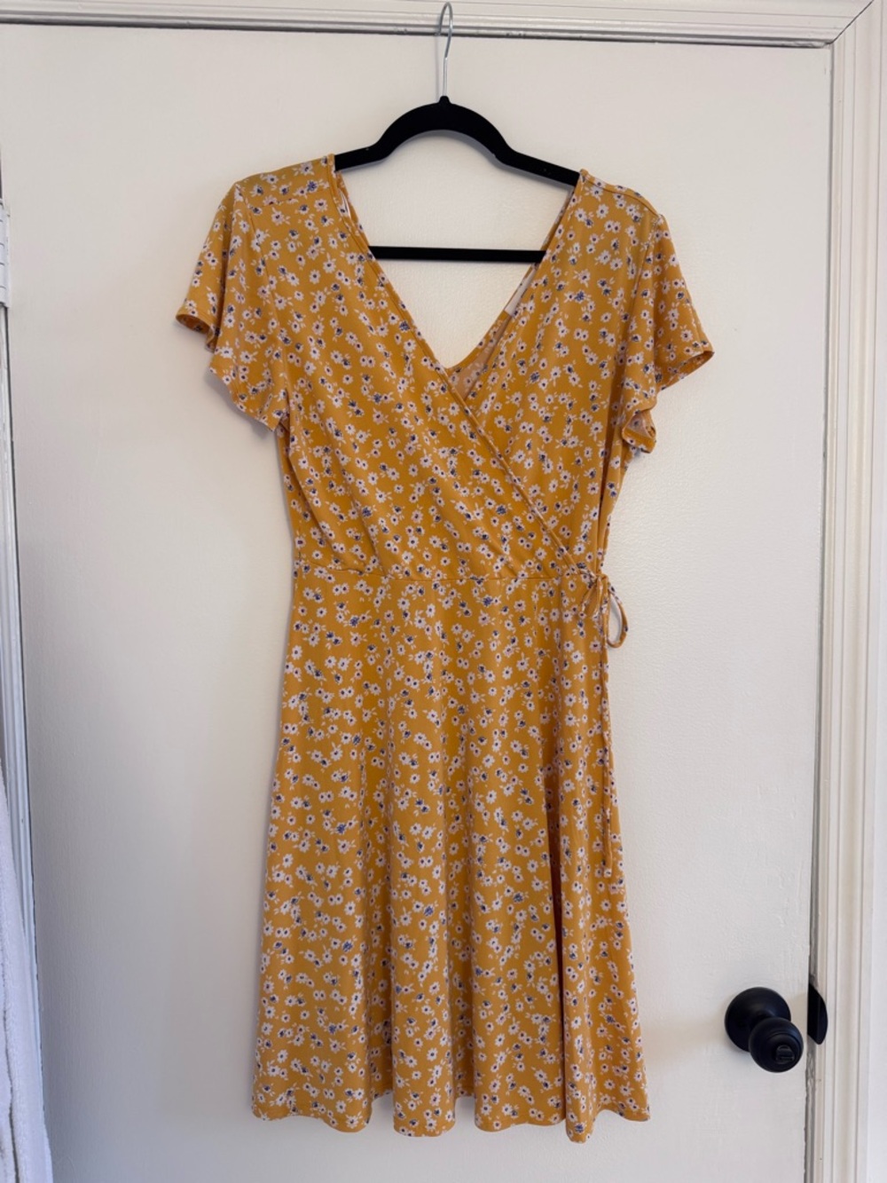 Kaileigh Mustard Yellow Floral Wrap Midi Dress